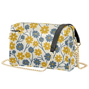 Yellow Floral Print Custom Leather <b>Crossbody</b> <b>Bag</b> for Women Chain Purse Shoulder Handbag with Chain Strap for <b>Summer</b> Beach - Product Image 1