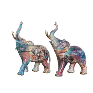 2021 IN STOCK HOT SELLING RESIN ELEPHANT COUPLE WATER TRANSFERRED COLOR ANIMAL SCULPTURE HOUSE DECORATION GIFT TOY SOUVENIR