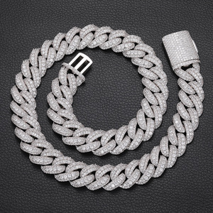 Chaînes de collier cubaines en maille plaquées argent de haute qualité pour hommes, style hip-hop, 15 mm et 18 mm, avec fermoir - Product Image 1