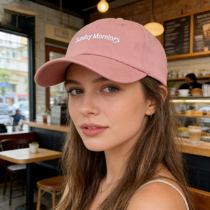หมวกเบสบอลปักลายสีชมพู“วันอาทิตย์ยามเช้า”สำหรับผู้ใหญ่ หมวกปรับได้สำหรับการออกนอกบ้านในวันหยุดสุดสัปดาห์และที่นั่งเล่นในคาเฟ่ - Product Image 1