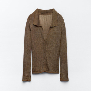 Suéter de moda con cuello Polo y logotipo OEM y ODM 2025 para <span class=keywords><strong>mujer</strong></span>, cárdigan de <span class=keywords><strong>lana</strong></span> <span class=keywords><strong>merino</strong></span> con cuello, tejido informal estándar de otoño - Product Image 1