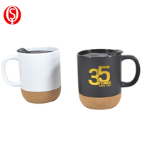 Vente en gros, promotion, cadeau avec logo personnalisé, tasse à café expresso en céramique avec base en liège et décor artistique de luxe, ensemble de tasses à thé avec couvercle