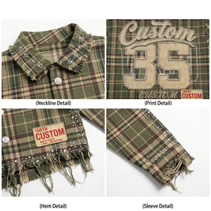 Set <span class=keywords><strong>Camicia</strong></span> e Pantaloncini da <span class=keywords><strong>Uomo</strong></span> con Stampa Serigrafica Personalizzata, T-Shirt a Quadri Retrò, <span class=keywords><strong>Jeans</strong></span>, Ricamo e Strass Effetto Vissuto - Product Image 2