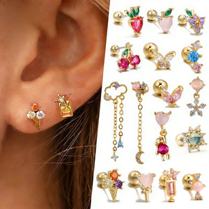 Pendientes Colgantes <span class=keywords><strong>de</strong></span> Acero Inoxidable Freya, Diseño <span class=keywords><strong>de</strong></span> Frutas con Zirconia, Joyería <span class=keywords><strong>de</strong></span> Moda para Mujer, Pendientes para Helix y Labret, Venta al por Mayor - Product Image 1