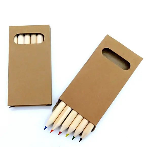 Promotional 3.5 Inch Pencils Mini Colored Pencil Set with Custom Logo Packed in Kraft Paper Box Hexagonal Wood Student Pencil