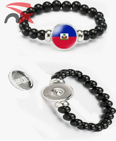 Vente en gros coffret cadeau d'affaires nouveau style 2pc perles élastiques noires en corde bracelet drapeau national d'Haïti