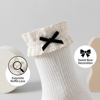 Chaussettes de cheville en coton peigné personnalisées OEM, avec bordure à volants et nœud décoratif, chaussettes décontractées à côtes verticales pour jeunes filles, multicolores, vente en gros