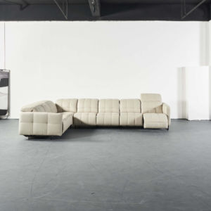 Canapé Chesterfield moderne trois places extensible en cuir véritable avec fonction massage et structure métallique - Product Image 2