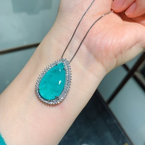 Factory Wholesale 8*16mm Paraiba Zircon Elegant Necklace <b>Earrings</b> <b>Set</b> Eco-friendly Copper Zirconia Jewelry Gift <b>Set</b> - Product Image 6