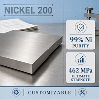 Plaque industrielle en nickel 200 personnalisable avec une pureté de 99 % de Ni et une résistance ultime de 462 MPa