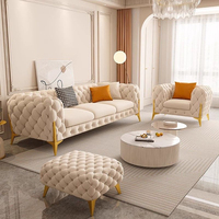 Ensemble de Canapés de Salon Modernes de Luxe Rembourrés en Velours avec Pieds en Acier Inoxydable pour Meubles de Maison et d'Hôtel
