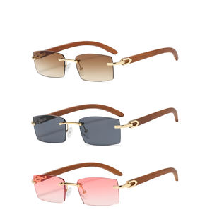 אופנה חדשה חתיכת אוקיינוס משקפיים לוגו מודפס מותאם אישית מסגרת קטנה ללא מסגרת מתכת עץ משקפי שמש ללא מסגרת לגברים ולנשים - Product Image 1