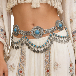 Chaîne de taille indienne en alliage avec pampilles, grandes pierres précieuses et strass, motif floral, chaîne de ventre <span class=keywords><strong>argentée</strong></span>, <span class=keywords><strong>ceinture</strong></span> bohème <span class=keywords><strong>pour</strong></span> femme, idéale <span class=keywords><strong>pour</strong></span> <span class=keywords><strong>robe</strong></span> - Product Image 1