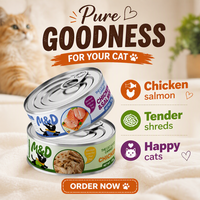 Beli Grosir Makanan Kucing Basah Kaleng Tinggi Protein 85g Layanan OEM ODM Rasa Ayam Alami Semua Bahan Alami Makanan Hewan Peliharaan Kaleng