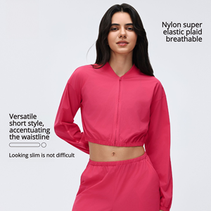 Veste courte sexy révélant la taille, veste de <span class=keywords><strong>fitness</strong></span> décontractée pour femme, couleur unie, polyvalente, légère et respirante - Product Image 2