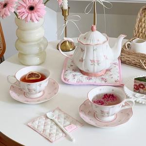 French Romantic Pink Porcelain Cup and Saucer with Teapot Gift Box <b>Set</b> Vintage Rose Rabbit <b>Coffee</b> Afternoon <b>Tea</b> Eco-Friendly - Product Image 2
