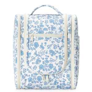 Blue Flower Hanging Toiletry Bag Water-Resistant Makeup Bag with 360° Spinning Metal Hook Large Travel Cosmetic Organizer - Product Image 1