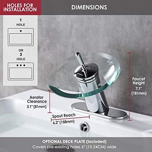 Robinet de lavabo de salle de bain en verre, robinet de lavabo à levier unique en chrome, robinet de cascade rond avec noyau de valve en céramique, robinet mélangeur chaud et froid - Product Image 5