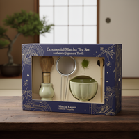 Vente en gros d'usine - Ensemble de thé matcha écologique de style japonais en 4 pièces, comprenant un fouet en bambou, un bol traditionnel et une cuillère naturelle