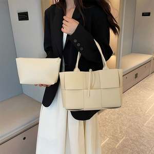 Urban Minimalist PU Leather Tote <b>Bag</b> with Stitching <b>Patchwork</b> Details Dual Straps and Phone Pocket - Product Image 6