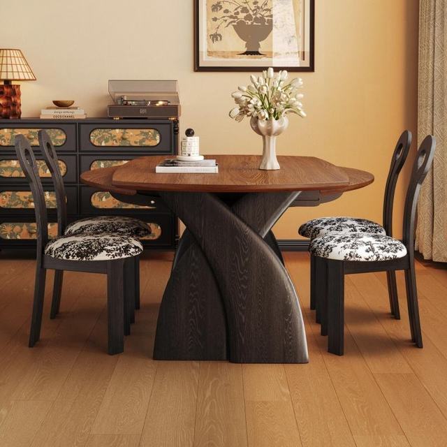 Vintage Style Foldable Dual-Use Wooden Dining Table 2026 New Arrival - Telescopic Convertible Round Top Dining Table for Home
