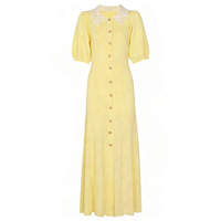 Robe longue unie à col Peter Pan style français, manches courtes, nouvelle collection été 2026, robe en maille trapèze ajustée pour femme