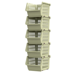 Ready to Ship 3-pack Plastic Stackable Fruit Clothing Storage Bins Baskets Rack With Wheels Stacking Stand Organizer