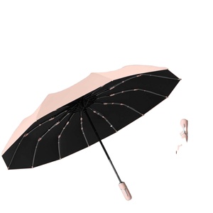 Parapluie OEM 12 baleines entièrement automatique à trois plis, baleines en fibre de verre, résistant aux UV, poignée en caoutchouc extra-épaisse noire, pour adultes, ouverture 90 cm - Product Image 1
