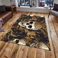 Tapis en velours cristal motif crâne effrayant pour Halloween, fabriqué à la machine, résistant aux taches, facile d'entretien, idéal pour salon et maison - Meilleure vente