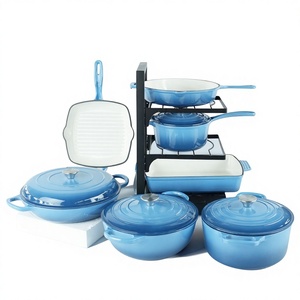 Set di Sette Pezzi in Ghisa Smaltata per Uso Domestico, Multifunzionale, Antiaderente, per Friggere e Saltare in Padella, Compatibile con Piani a Induzione e <span class=keywords><strong>Gas</strong></span> - Product Image 1