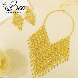 Exquisite Statement Pakistan Style Middle Eastern Jewelry Set 24K Gold Alloy Titanium Big Earrings Collar for Nigeria Wedding - Product Image 6
