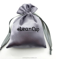 Bolsa de Embalaje de Satén Gris Oscuro Brillante para Copa Lean/Copa Diva, Bolsa de Satén con Cordón para Pestañas