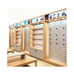 Tùy chỉnh điện thoại di động sửa chữa cửa hàng trang trí hiện đại điện thoại di động Kệ điện thoại thông minh <span class=keywords><strong>MDF</strong></span> Melamine slatwall bảng hiển thị với Hooks - Product Image 1