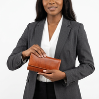 Portefeuille court en cuir véritable fait main avec fermeture pliante, minimaliste, pour femme, usage quotidien, marron, blocage RFID