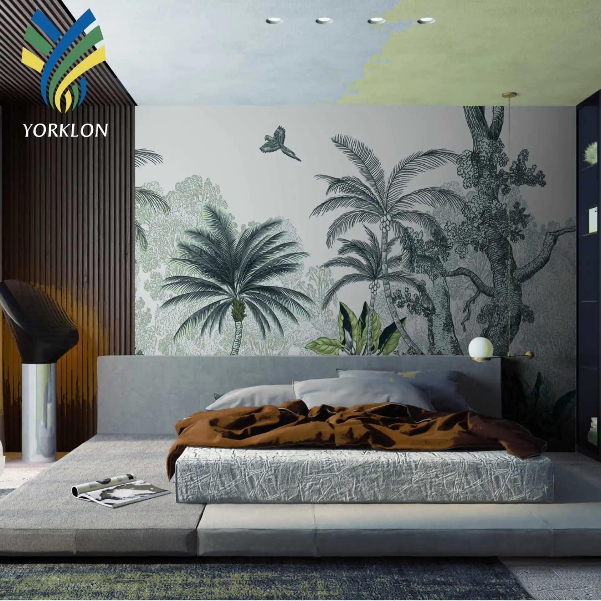 YKEAX لوحة جدارية غير منسوجة PVC قماش ورق طلاء حائط 3D ديكور منزلي ورق حائط ورق حائط