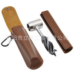Juego de brocas de acero para taladro manual Li Pu, acabado brillante, cuatro cuchillas, con estuche de cuero, para uso en camping y actividades al aire libre. - Product Image 1