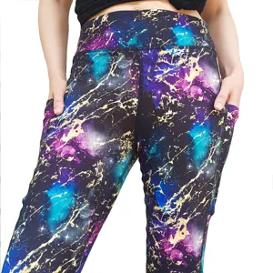 Leggings Custom Design Buttery Soft Double Side Brushed Hybrid Digital Printed Women Marble Printed Leggings With Pockets