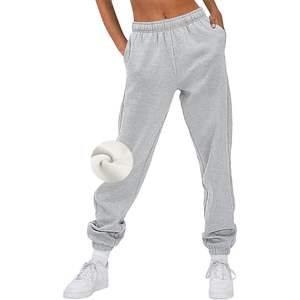 2025 femmes taille moyenne hiver décontracté Baggy polaire doublé pantalons de survêtement taille haute Joggers avec poches mode vêtements de sport - Product Image 4