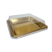 Plateau à dessert en plastique avec couvercle transparent, plateau à apéritif doré, plateau jetable pour pain, croissant, caramel, gâteau au fromage