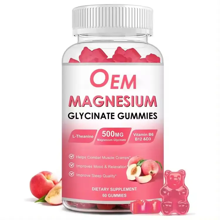 แมกนีเซียม Glycinate Gummies OEM แร่ธาตุอาหารเสริมเพื่อสุขภาพผ่อนคลายอาหารเสริม 60 ชิ้น 3g ฉลากส่วนตัววิตามิน 24months