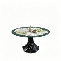 Table basse en marbre vert moderne Centurymosaic, table basse ronde en pierre naturelle, mobilier d'hôtel contemporain