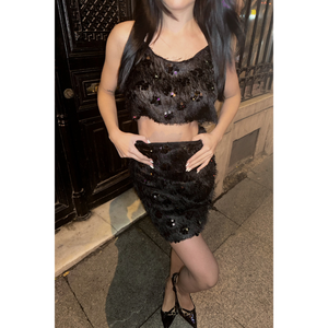 <b>Black</b> Tassel Sequin Crop Blouse and Short Skirt Set for <b>Club</b> <b>Dress</b>-Up - Product Image 5