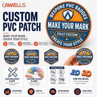 AWELLS Badge 3D en PVC sur mesure, logo personnalisé, patch en caoutchouc personnalisé pour marquer votre empreinte sur les vêtements et les accessoires de sacs