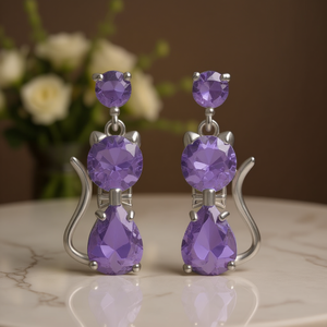 E3828 Orecchini pendenti a forma di gatto viola per donna, in lega di zinco, con montatura a griffe, graziosa forma animale, gioielli alla moda, idea regalo - Product Image 2