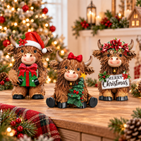 Décorations de Noël en gros, décorations de table de Noël personnalisées style ferme, figurine de vache des Highlands en résine mignonne pour la Noël