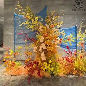 Feuilles d'oranger artificielles, branche unique, fleur en soie, haute simulation, décoration de mariage en extérieur - Product Image 3