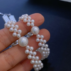 Retro Romantic Bridal Style High-end pendant <b>necklace</b> Hand Woven With Glossy 3-4mm Natural Pearl <b>Delicate</b> Pearl - Product Image 5