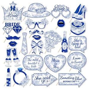 Huancai quelque chose de bleu avant de faire des accessoires de photomaton avec des bâtons Kit d'accessoires de selfie de fête de douche nuptiale pour les fournitures de fête de mariage - Product Image 1