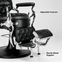 Fauteuil de barbier vintage, hydraulique, inclinable, avec repose-pieds réglable, style classique rétro.