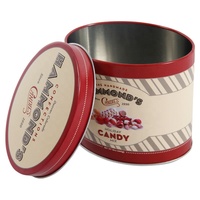 Lata Redonda Vintage a Rayas para Dulces, Envase Retro de Hojalata Roja de Grado Alimenticio para Galletas y Dulces Navideños, con Opción de Marca Personalizada